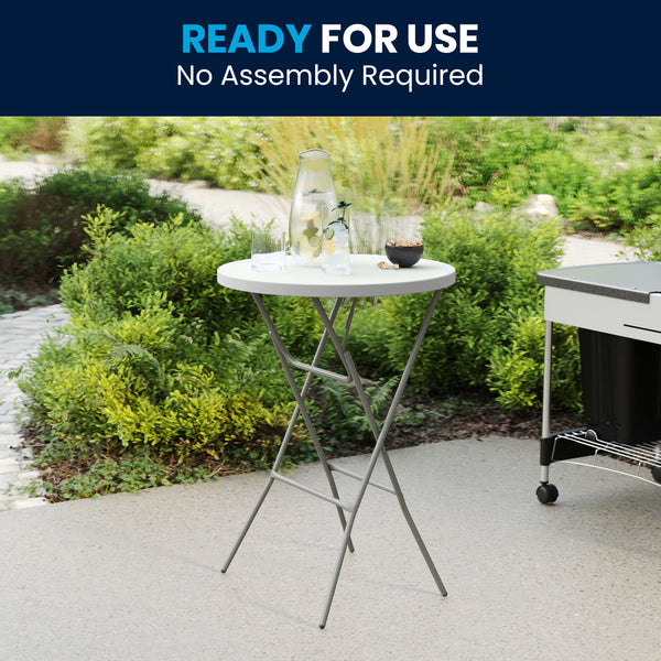 Granite White |#| 2.6-Foot Round Granite White Plastic Bar Height Folding Event Table