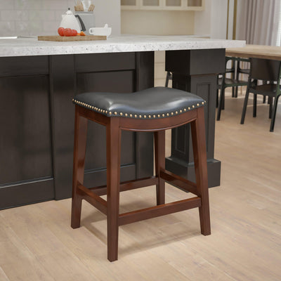 26'' High Backless Wood Counter Height Stool with LeatherSoft Saddle Seat