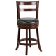 26inch High Cappuccino Wood Stool with Ladder Back & Black LeatherSoft Swivel Seat