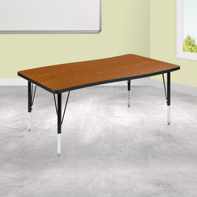 28"W x 47.5"L Rectangle Wave Flexible Collaborative Thermal Laminate Activity Table - Height Adjustable Short Legs - View 2