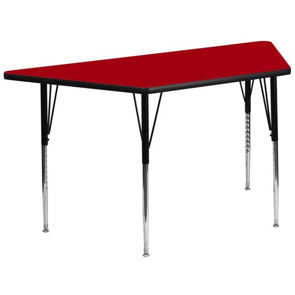 Red |#| 29inchW x 57inchL Trapezoid Red Thermal Laminate Adjustable Activity Table