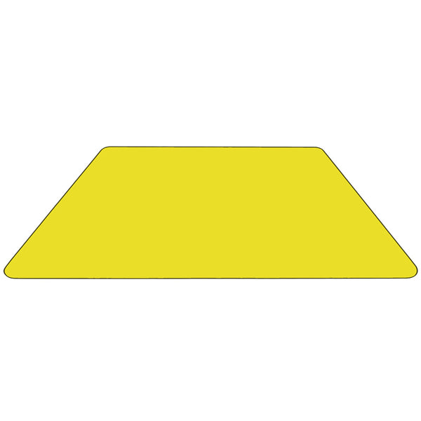 Yellow |#| 29inchW x 57inchL Trapezoid Yellow Thermal Laminate Adjustable Activity Table