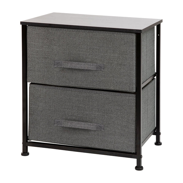 Gray Drawers/Black Frame |#| 2 Drawer Storage Stand with Black Wood Top & Dark Gray Fabric Pull Drawers