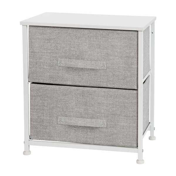 Gray Drawers/White Frame |#| 2 Drawer Storage Stand with White Wood Top & Light Gray Fabric Pull Drawers
