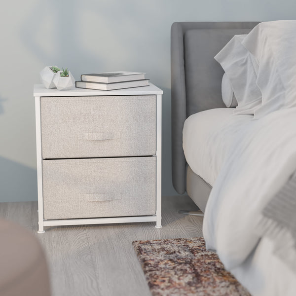 Gray Drawers/White Frame |#| 2 Drawer Storage Stand with White Wood Top & Light Gray Fabric Pull Drawers