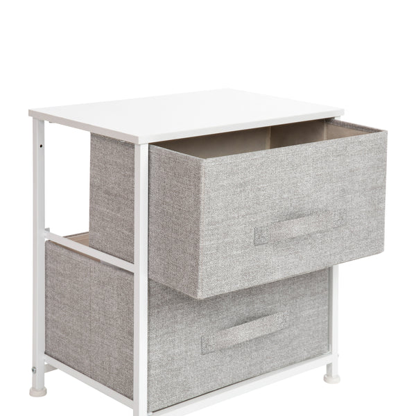 Gray Drawers/White Frame |#| 2 Drawer Storage Stand with White Wood Top & Light Gray Fabric Pull Drawers