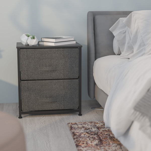 Gray Drawers/Black Frame |#| 2 Drawer Storage Stand with Black Wood Top & Dark Gray Fabric Pull Drawers