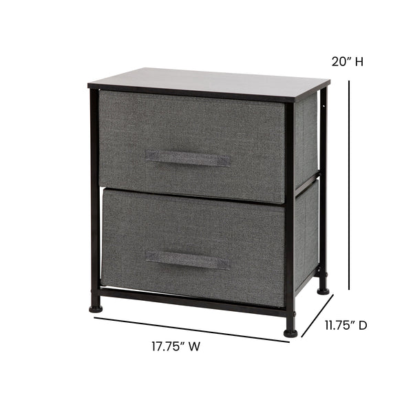 Gray Drawers/Black Frame |#| 2 Drawer Storage Stand with Black Wood Top & Dark Gray Fabric Pull Drawers