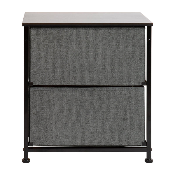 Gray Drawers/Black Frame |#| 2 Drawer Storage Stand with Black Wood Top & Dark Gray Fabric Pull Drawers