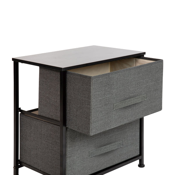 Gray Drawers/Black Frame |#| 2 Drawer Storage Stand with Black Wood Top & Dark Gray Fabric Pull Drawers
