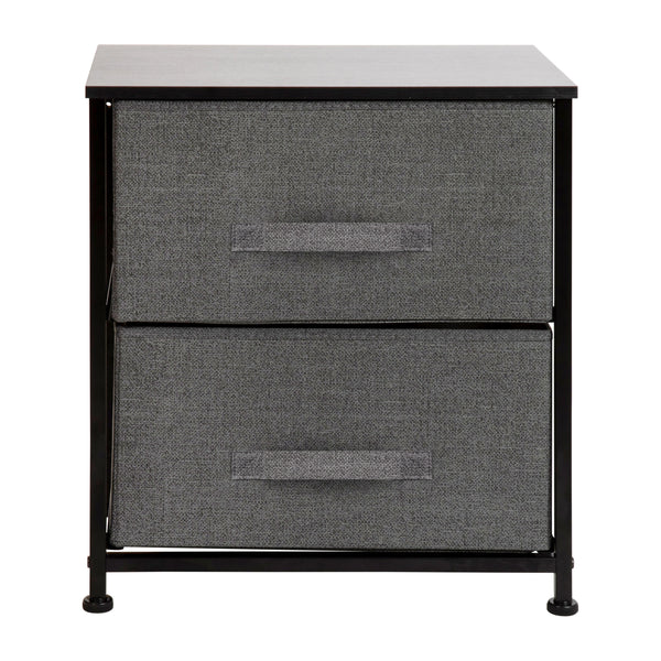 Gray Drawers/Black Frame |#| 2 Drawer Storage Stand with Black Wood Top & Dark Gray Fabric Pull Drawers