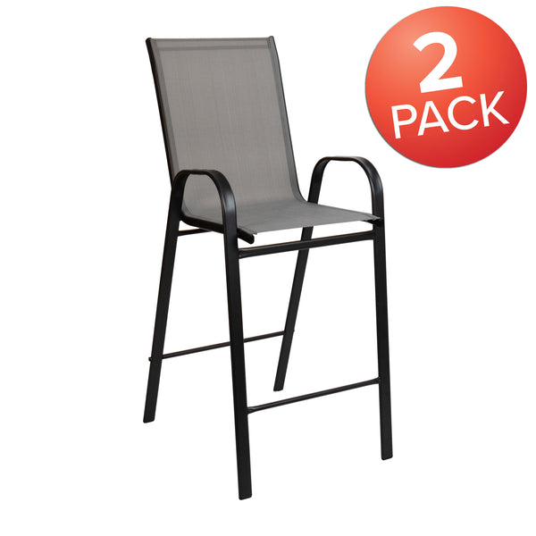 Gray |#| 2 Pack Gray Outdoor Barstools with Flex Comfort Material-Patio Stool