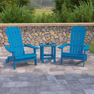 2 Pack Charlestown All-Weather Poly Resin Folding Adirondack Chairs with Side Table - View 2