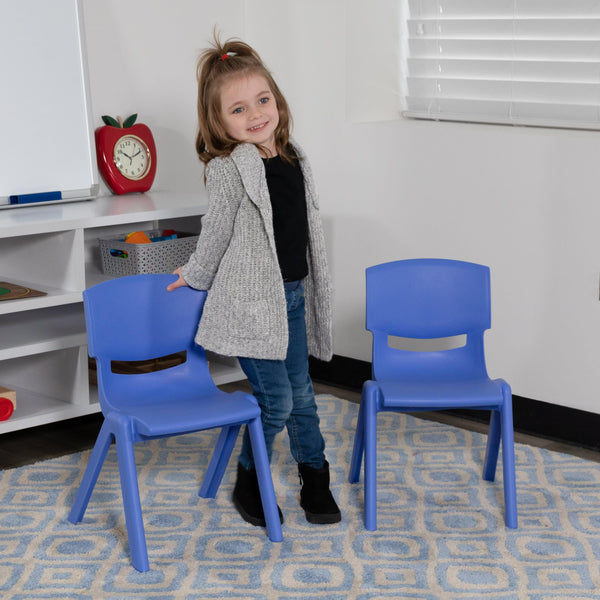 Blue |#| 2 Pack Blue Plastic Stackable School Chair with 10.5inchH Seat, Preschool Chair