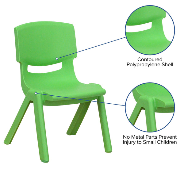 Green |#| 2 Pack Green Plastic Stackable School Chair with 10.5inchH Seat, Preschool Chair