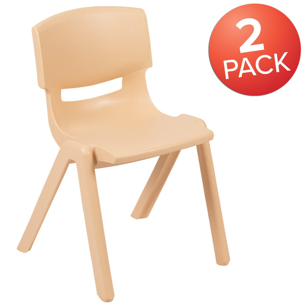 Natural |#| 2 Pack Natural Plastic Stack School Chair with 13.25inchH Seat, K-2 School Chair