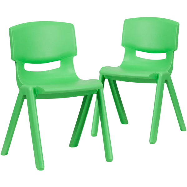 Green |#| 2 Pack Green Plastic Stackable School Chair with 13.25inchH Seat, K-2 School Chair