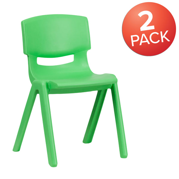 Green |#| 2 Pack Green Plastic Stackable School Chair with 13.25inchH Seat, K-2 School Chair