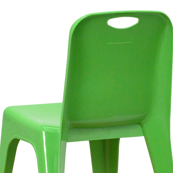 Green |#| 2 Pack Green Plastic Stackable School Chair with Carrying Handle and 11inchH Seat