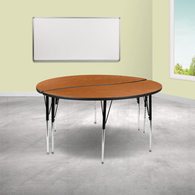 2 Piece 60" Circle Wave Flexible Grey Thermal Laminate Activity Table Set - Standard Height Adjustable Legs - View 2