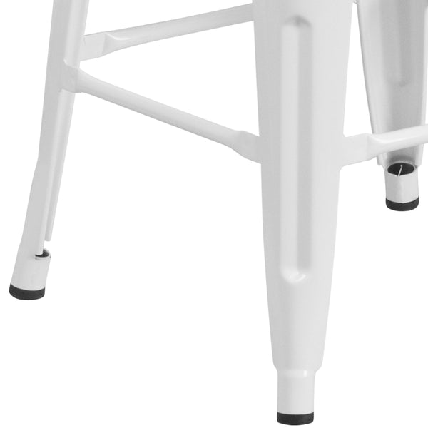 White |#| 30inch High Backless White Metal Barstool with Square Wood Seat - Kitchen Furniture