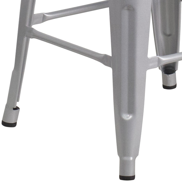 Silver |#| 30inch High Backless Silver Metal Barstool w/ Square Wood Seat - Kitchen Furniture