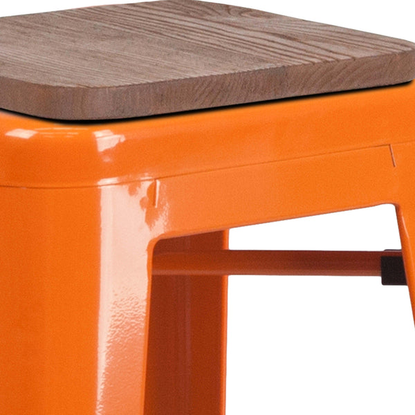 Orange |#| 30inch High Backless Orange Metal Barstool w/ Square Wood Seat - Kitchen Furniture