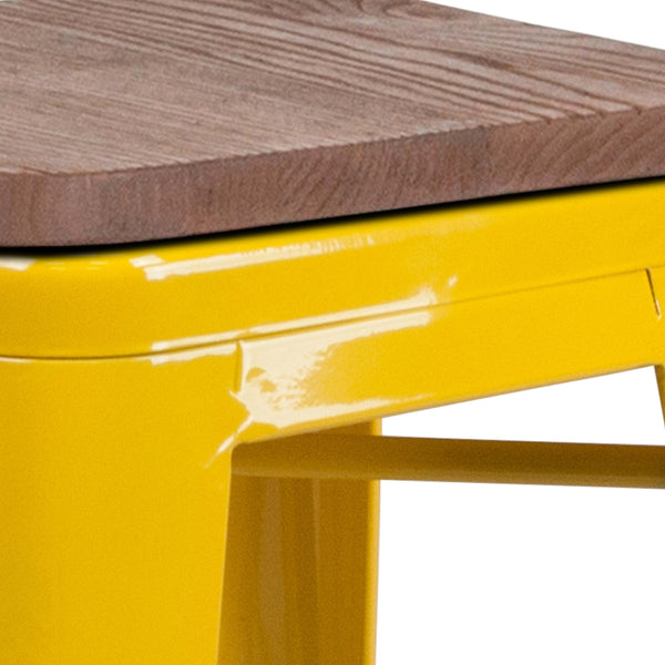 Yellow |#| 30inch High Backless Yellow Metal Barstool w/ Square Wood Seat - Kitchen Furniture