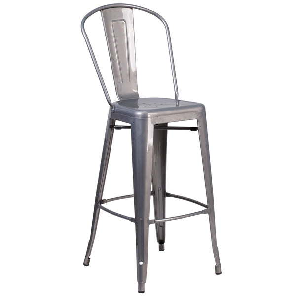 30inch High Clear Coated Indoor Barstool with Back