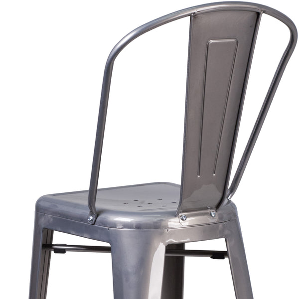 30inch High Clear Coated Indoor Barstool with Back