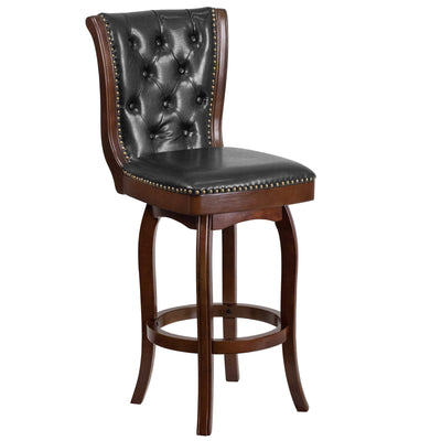 30'' High Wood Barstool with Button Tufted Back and LeatherSoft Swivel Seat