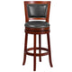 Dark Cherry |#| 30inch High Dk Cherry Wood Barstool with Open Panel Back & Walnut LeatherSoft Seat