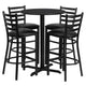 Black Top/Black Vinyl Seat |#| 30inch Round Black Laminate Table with X-Base and 4 Ladder Back Metal Barstools