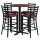 Walnut Top/Burgundy Vinyl Seat |#| 30inch Round Walnut Laminate Table with X-Base and 4 Ladder Back Metal Barstools