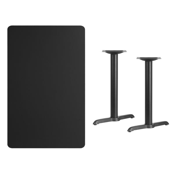 Black |#| 30inch x 48inch Rectangular Black Laminate Table Top with 5inch x 22inch Table Height Bases