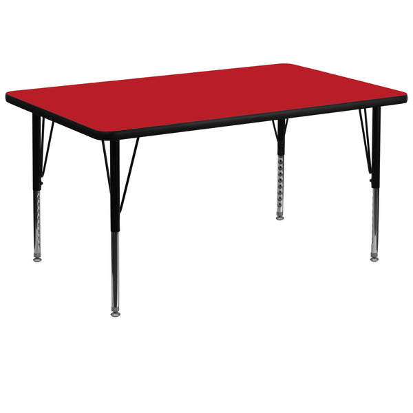 Red |#| 36inchW x 72inchL Rectangular Red HP Laminate Activity Table - Height Adjustable Legs