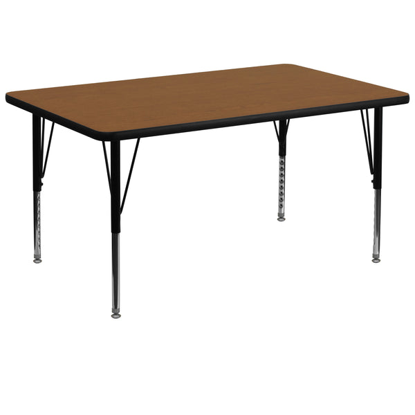 Oak |#| 36inchW x 72inchL Rectangular Oak HP Laminate Activity Table - Height Adjustable Legs