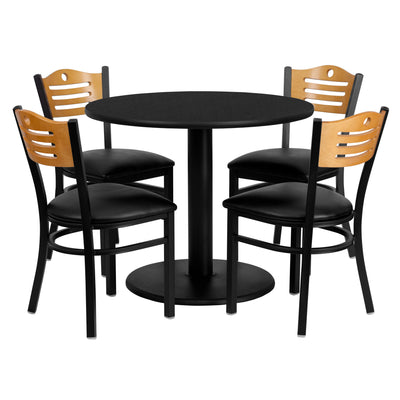 36'' Round Laminate Table Set with 4 Wood Slat Back Metal Chairs
