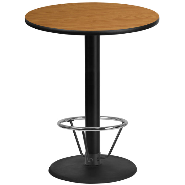 Natural |#| 36inch Round Natural Laminate Table Top & 24inch Round Bar Height Base with Foot Ring