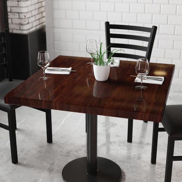 Walnut |#| 36inch Square High-Gloss Walnut Resin Table Top with 2inch Thick Drop-Lip