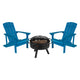 Blue |#| Star and Moon Fire Pit with Mesh Cover & 2 Blue Poly Resin Adirondack Chairs