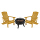 Yellow |#| Star and Moon Fire Pit with Mesh Cover & 2 Yellow Poly Resin Adirondack Chairs