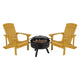 Yellow |#| Star and Moon Fire Pit with Mesh Cover & 2 Yellow Poly Resin Adirondack Chairs