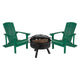 Green |#| Star and Moon Fire Pit with Mesh Cover & 2 Green Poly Resin Adirondack Chairs