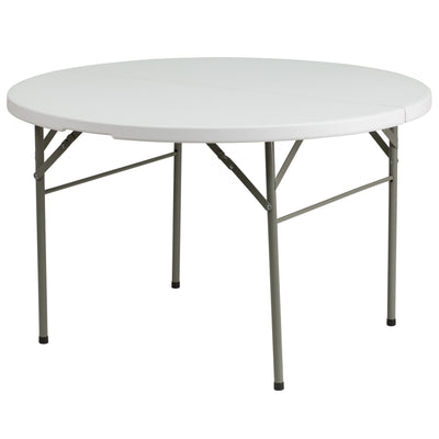 4-Foot Round Bi-Fold Plastic Banquet and Event Folding Table with Carrying Handle - View 1