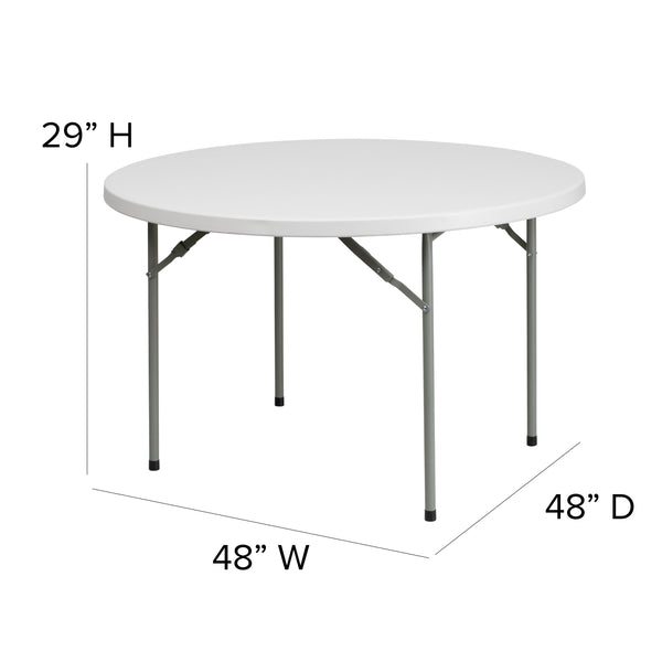 4-Foot Round Granite White Plastic Folding Table - Banquet / Event Folding Table