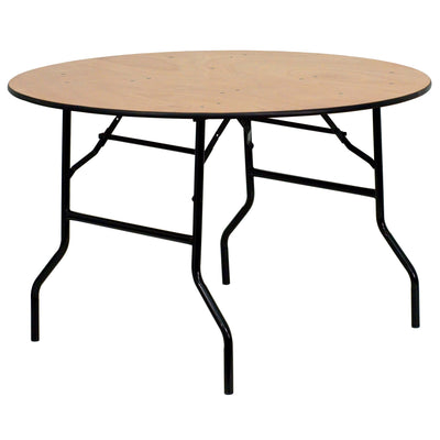 4-Foot Round Wood Folding Banquet Table with Clear Coated Finished Top - View 1