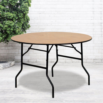 4-Foot Round Wood Folding Banquet Table with Clear Coated Finished Top - View 2