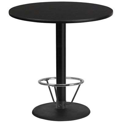 42'' Round Laminate Table Top with 24'' Round Bar Height Table Base and Foot Ring - View 1