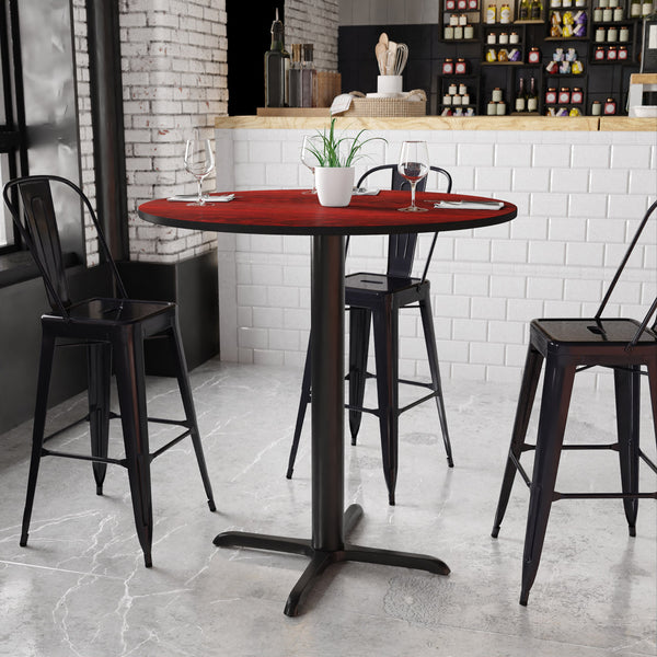 Mahogany |#| 42inch Round Mahogany Laminate Table Top with 33inch x 33inch Bar Height Table Base